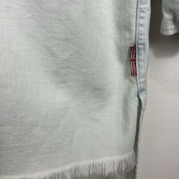 Hudson Taryn Light Blue Cotton Blend Raw Hem Long Sleeve Shirt Dress Size L - Picture 3 of 11